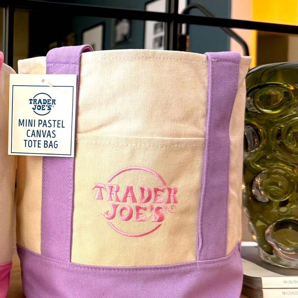 Limited edition Trader Joe’s Mini Pastel Purple and Pink Canvas Tote Bag